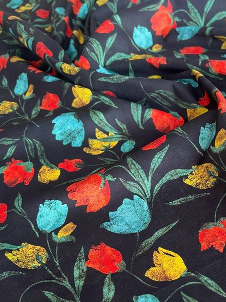 ЦВЕТОЧНОЕ ТРИО НА ТЕМНО-СИНЕМ - 100% хлопок 5