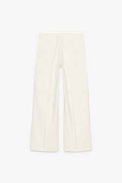 ZARA БРЮКИ WIDE LEG С ДВОЙНЫМ ПОЯСОМ, ЭКРЮ