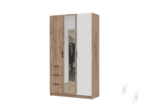 Шкаф 3-х створчатый ШК 03 МС Орегон (дуб крафт табачный/белый супермат; дуб крафт табачный)