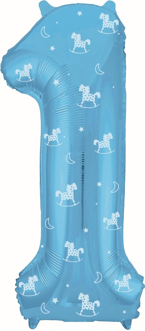 Фольгированный шар Цифра 1 Slim лошадки голубой 102 см