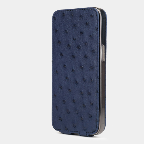 Чехол для iPhone 15 Pro из кожи страуса, синего цвета