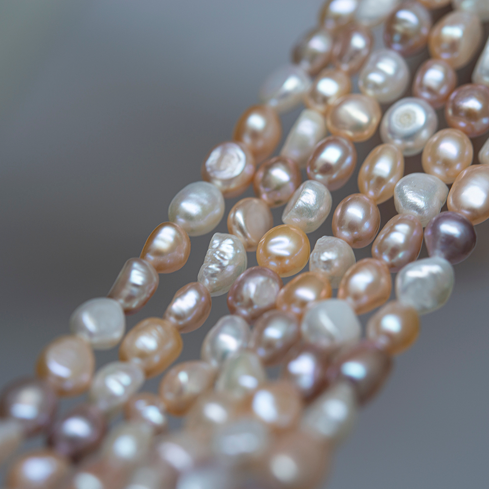 Жемчуг культивированный фриформ, пудровый микс, 7*8-9мм