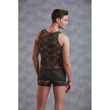 Мужские майка черная с кружевным узором на спине Doreanse 2352