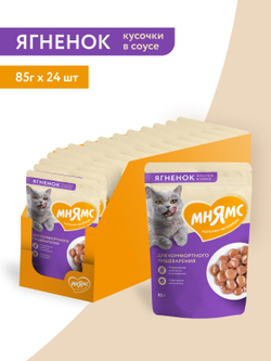 Влажный корм Мнямс На каждый день Кусочки в соусе с ягненком для комфортного пищеварения у кошек 85 г
