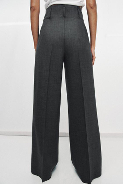 ZARA БРЮКИ ИЗ ШЕРСТИ С ВЫСОКОЙ ПОСАДКОЙ — ZW COLLECTION, СЕРЫЙ МЕЛАНЖ