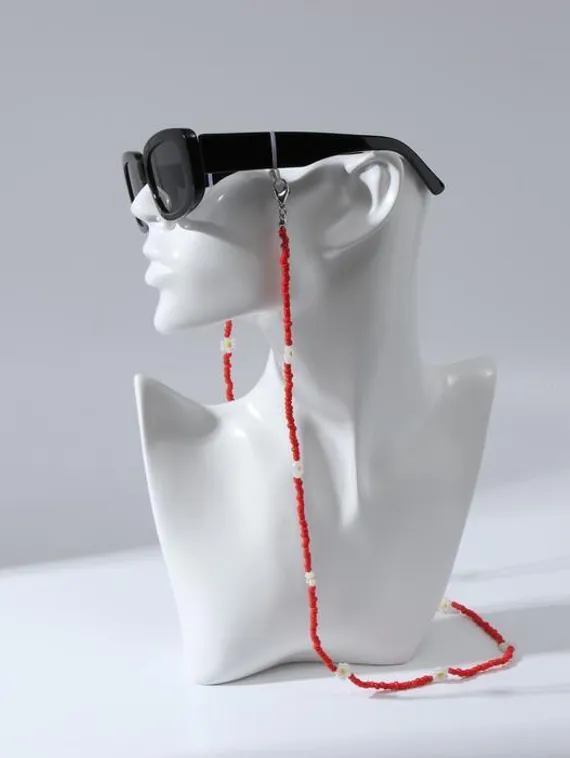 Цепочка для очков "Бисер" ромашка, цвет красный, 70 см