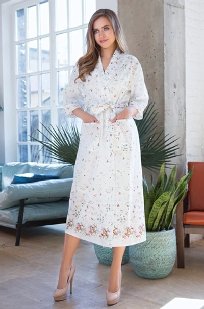 Длинный халат Daisy из нежного принтованного хлопка (Размер: XL-XXL) (Цвет: белый)