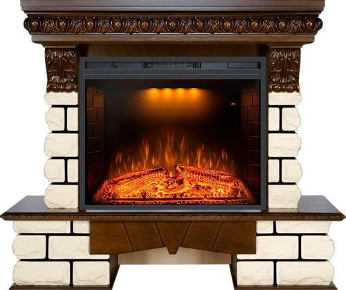 Каминокомплект Pierre Luxe LORD - Темный дуб / Белый с очагом Emerald 28