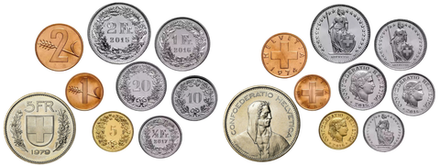 Швейцария 1968 - 2024 набор 9 монет XF