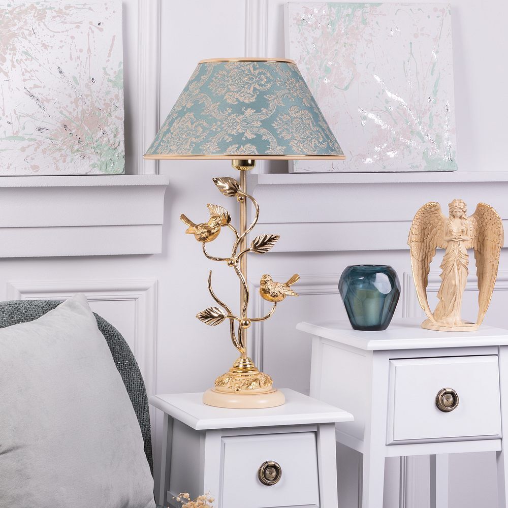 Настольная лампа Терра Spring Айвори с абажуром №38 Vatican (Ватикан) Аквамарин