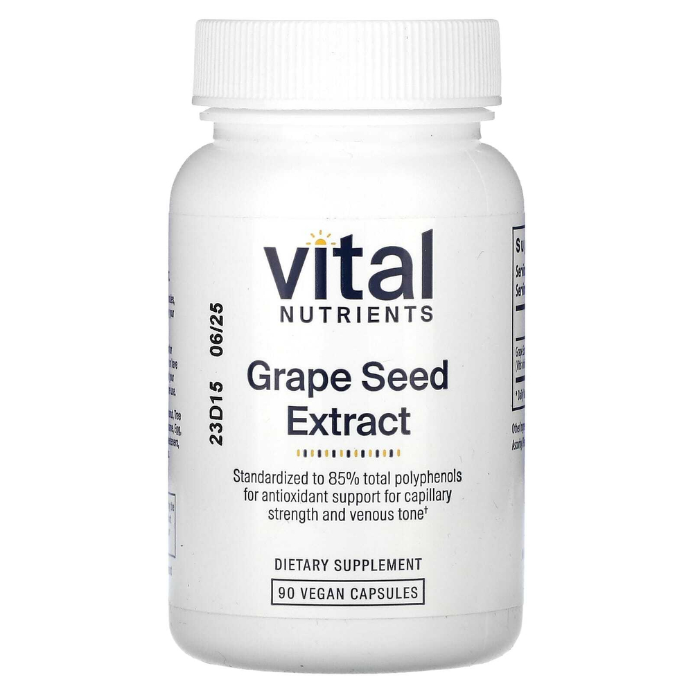 Vital Nutrients, Экстракт виноградных косточек, 200 мг, 90 веганских капсул (100 мг в каждой капсуле)