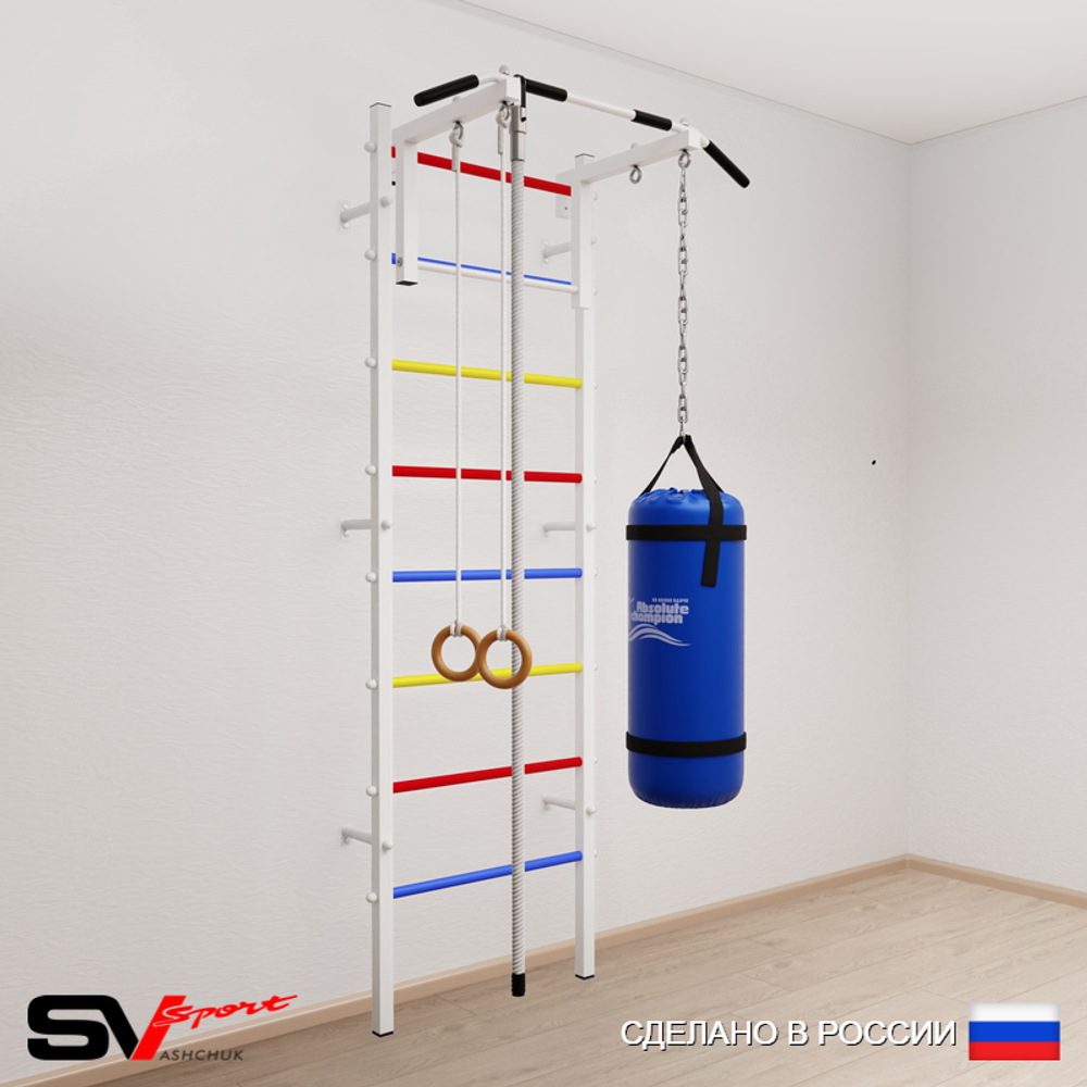 Шведская стенка Sv Sport усиленная 6133 (Турник стандарт/Канат/Кольца/Цепь/Мешок 30кг)