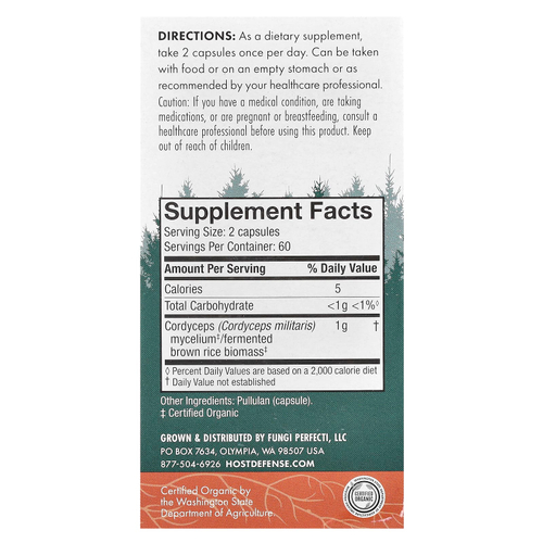 Host Defense, Mushrooms™, кордицепс, 120 капсул (0,5 г в 1 капсуле)