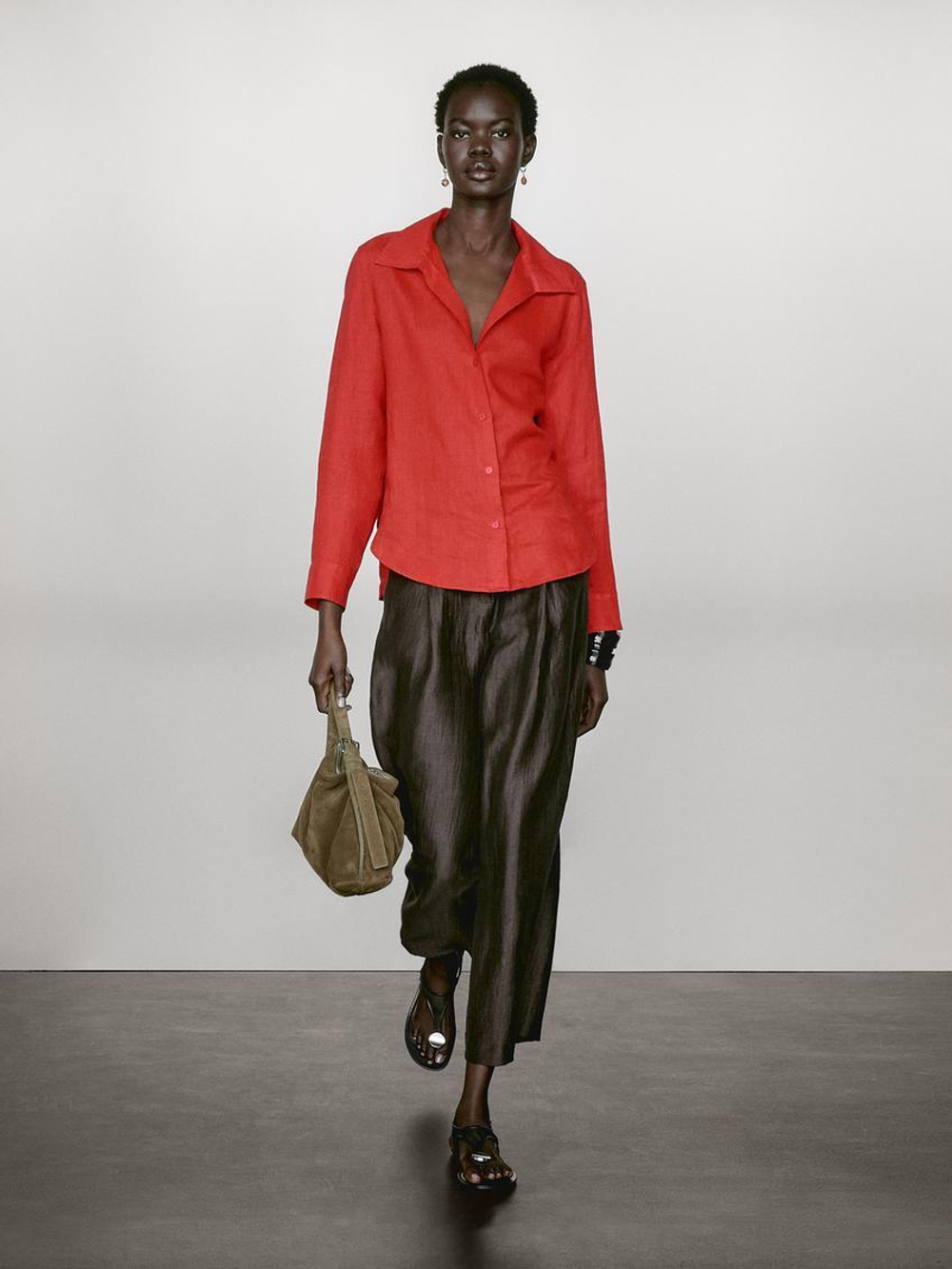 Massimo Dutti Рубашка из 100% льна, красный