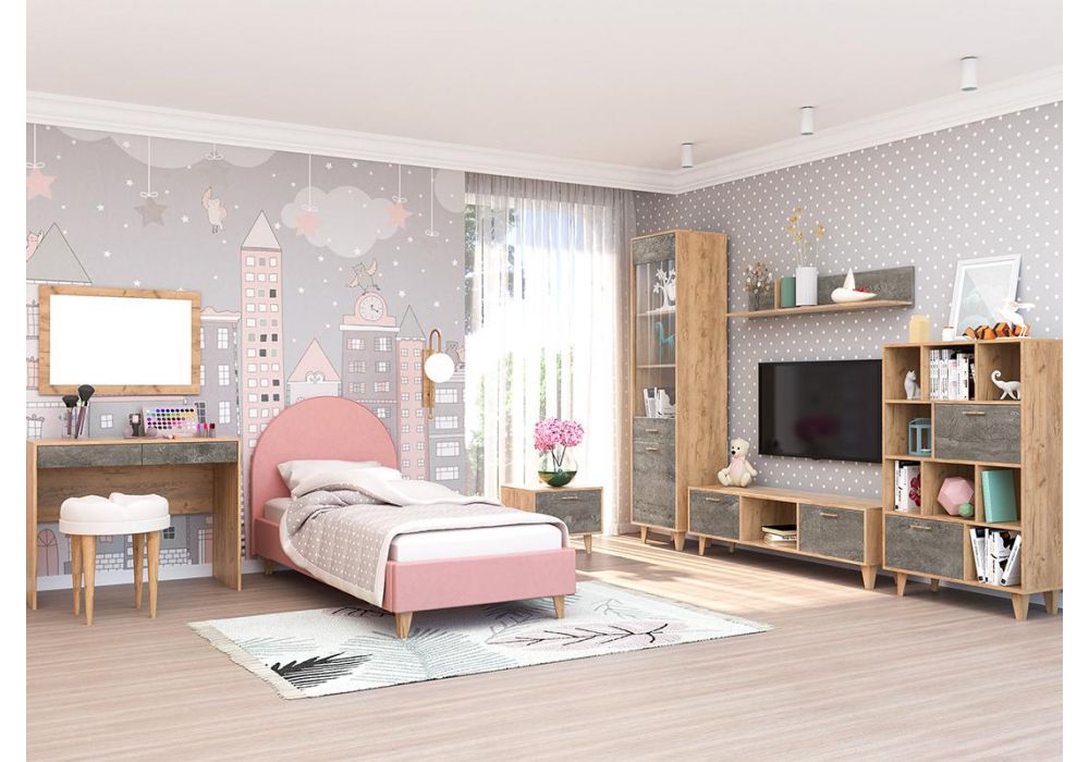 Витрина Эго ПС-1 на ножках дуб крафт золотой / камень темный