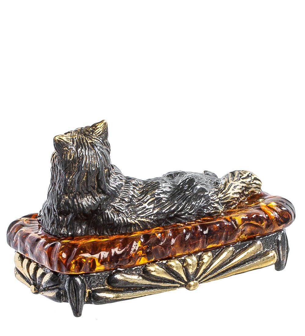 Народные промыслы AM-1042 Фигурка «Кот Степка на пуфике» (латунь, янтарь)