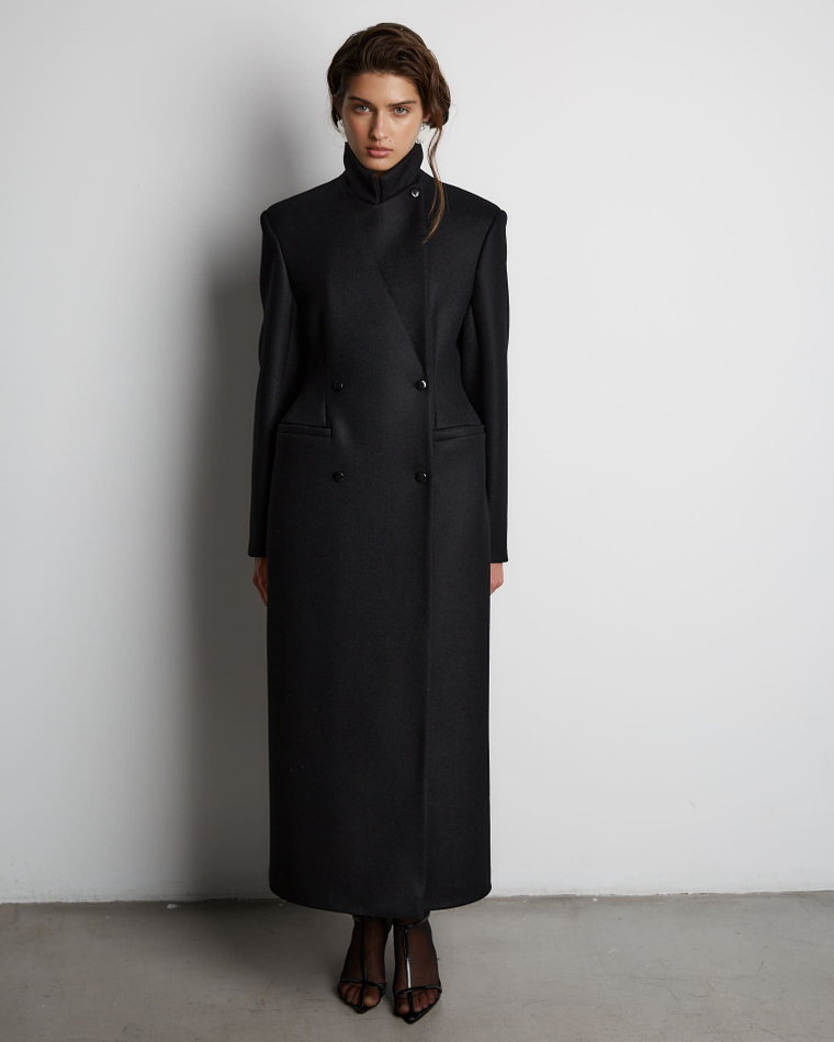 Пальто с формообразующими бедрами из шерсти Гуччи черный