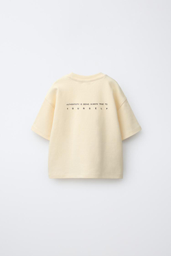 ZARA ФУТБОЛКА С НАДПИСЬЮ ИЗ ИНТЕРЛОКА, ПАСТЕЛЬНО-ЖЕЛТЫЙ