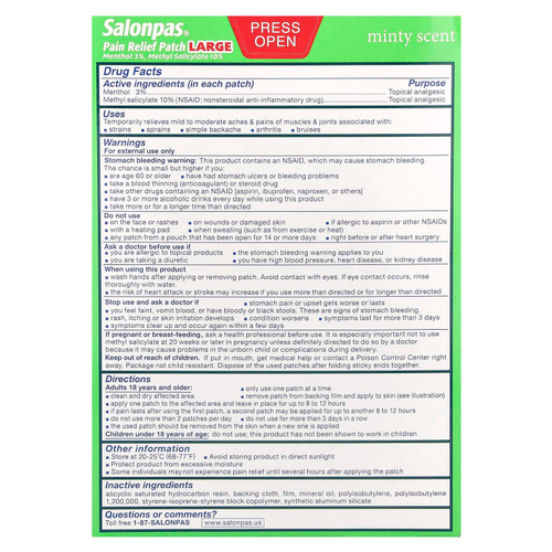 Salonpas, Болеутоляющие, большие, мятные, 9 штук