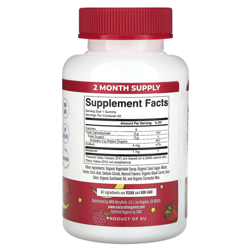 MaryRuth's, органические жевательные таблетки для детей, с мелатонином, со вкусом ягод, 1 мг, 60 жевательных таблеток