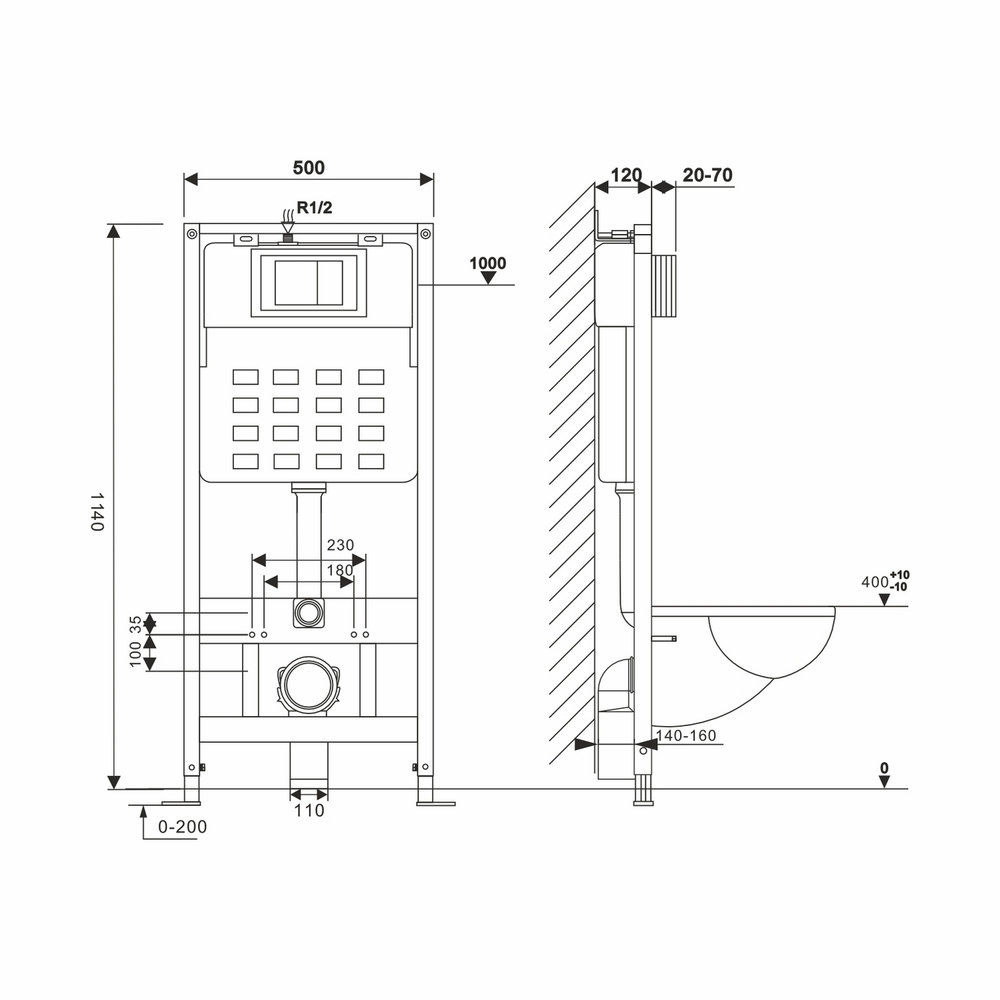 Система инсталляции WAVE, двухрежимная квадратная кнопка A3 хром, МЕХАНИКА