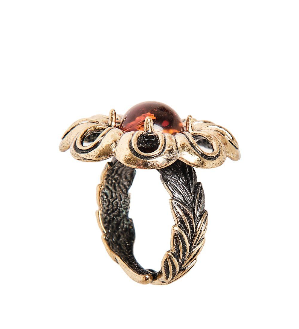 AM-2422 Кольцо «Василек» (латунь, янтарь)