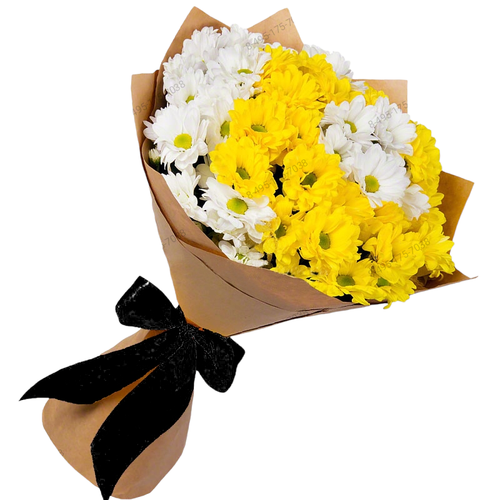 Траурный букет из живых цветов «20 хризантем»