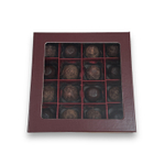 Коробка для конфет ПРЕМИУМ с большим окном 180*180*45 см (16) (шоколад/красная глянцевая)