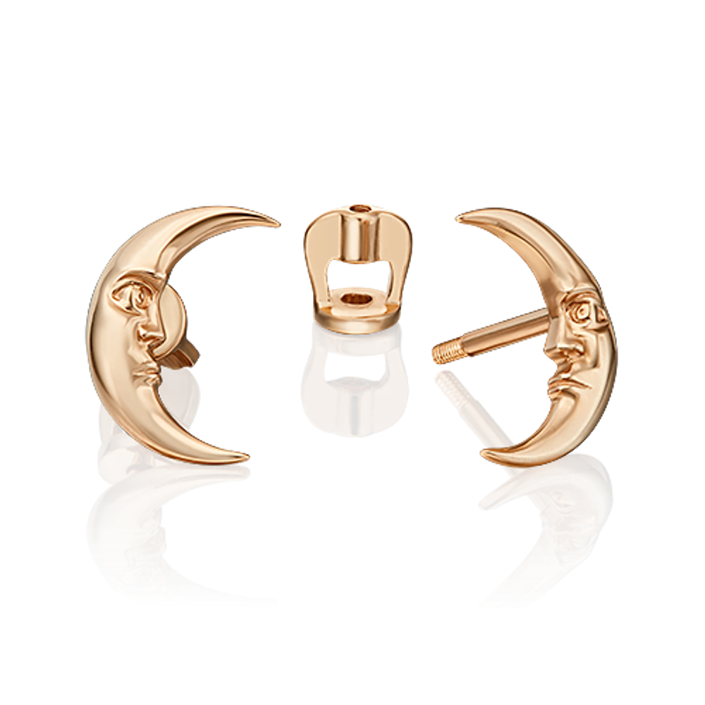 Серьги-пусеты «Верный спутник» (пожелание счастья) из красного золота