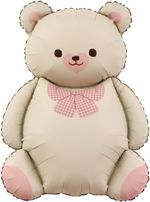 Шар (35''/89 см) Фигура, Мишка с бантом, Бежевый/Розовый, Сатин, 1 шт.