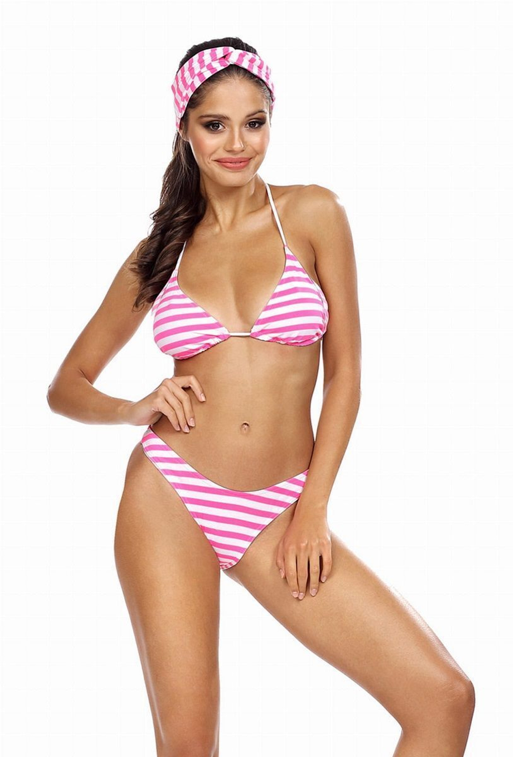 Модный раздельный купальник в полоску (Размер: 85/42) (Цвет: белый с розовым)