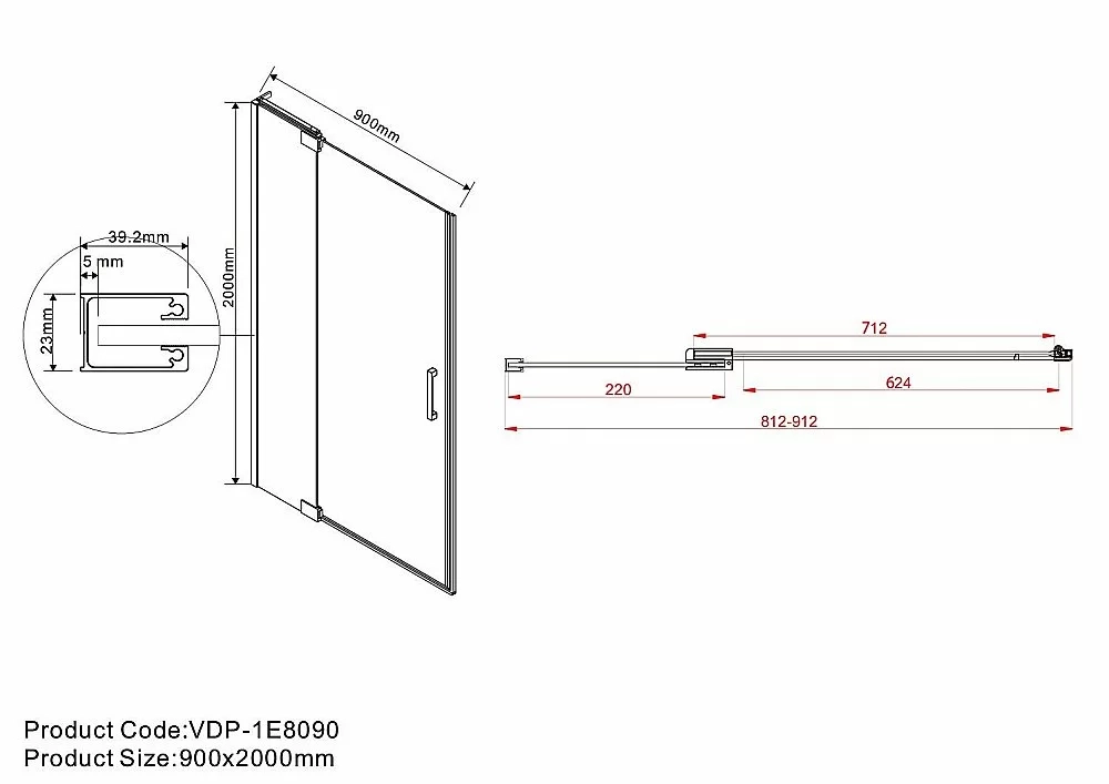 Душевая дверь Vincea Extra VDP-1E8090CLGM 80/90 профиль вороненая сталь/стекло прозрачное