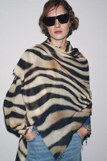 ZARA ШАРФ ИЗ МОДАЛА С АНИМАЛИСТИЧЕСКИМ ПРИНТОМ, ЗЕБРА
