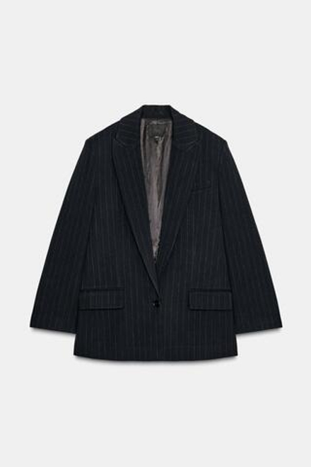 ZARA БЛЕЙЗЕР В ТОНКУЮ ПОЛОСКУ С КАРМАНАМИ, МОРСКОЙ СИНИЙ