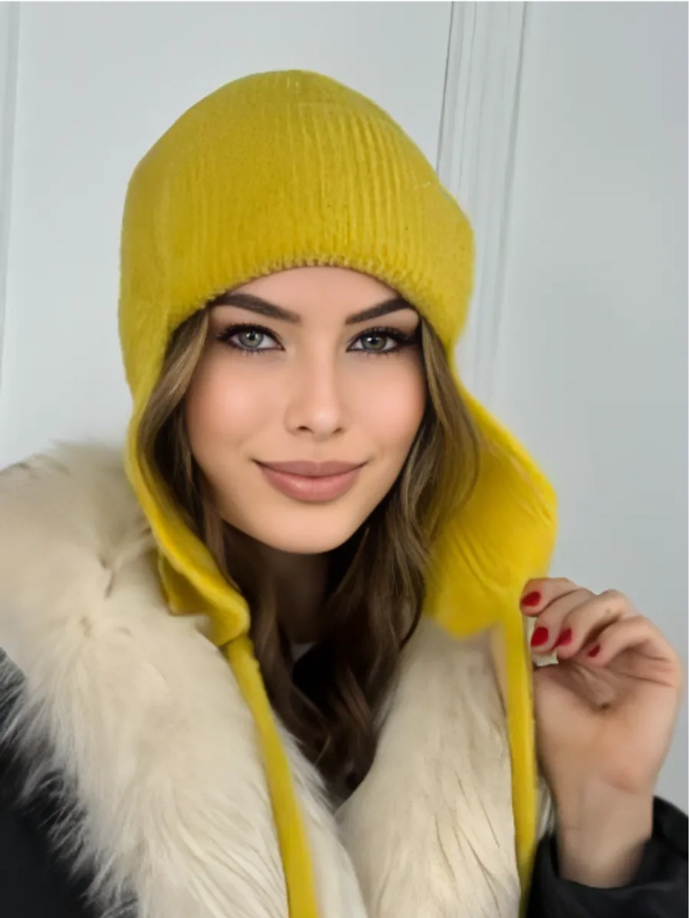 шапка ушанка осенняя-зимняя вязаная с ушками