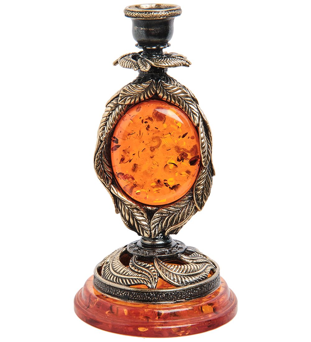 Народные промыслы AM- 618 Подсвечник «Ива» (латунь, янтарь)