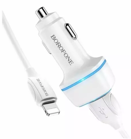 АЗУ с кабелем lightning 2USB 2.4А Borofone BZ14 white