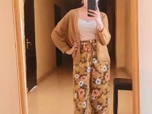 Qadın üçün kəmərli, geniş ayaqlı viskoz şalvar, Camel 10061053