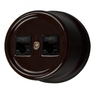 Розетка RJ45 информационная двойная, керамика, цвет коричневый B1-302-02