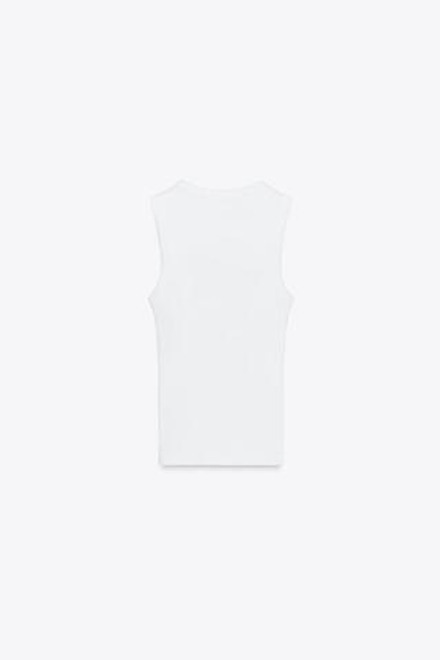 ZARA ТОП С ВЫШИТОЙ НАДПИСЬЮ, БЕЛЫЙ