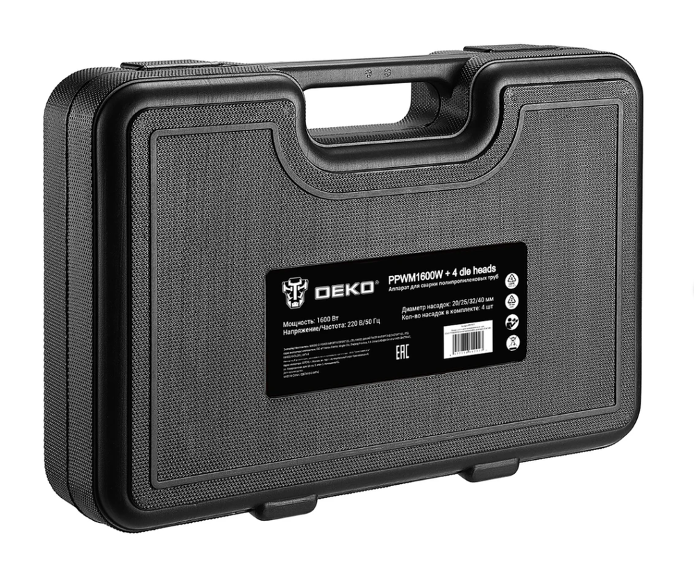 Аппарат для сварки полипропиленовых труб DEKO PPWM1600W в пластиковом кейсе, 4 насадки 20-40 мм 085-3012