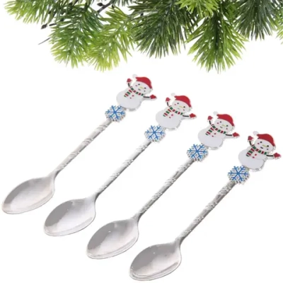 Набор ложек для десерта 4шт «Снеговик», цвет серебро