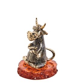 Народные промыслы AM-2827 Фигурка «Бык» (латунь, янтарь)