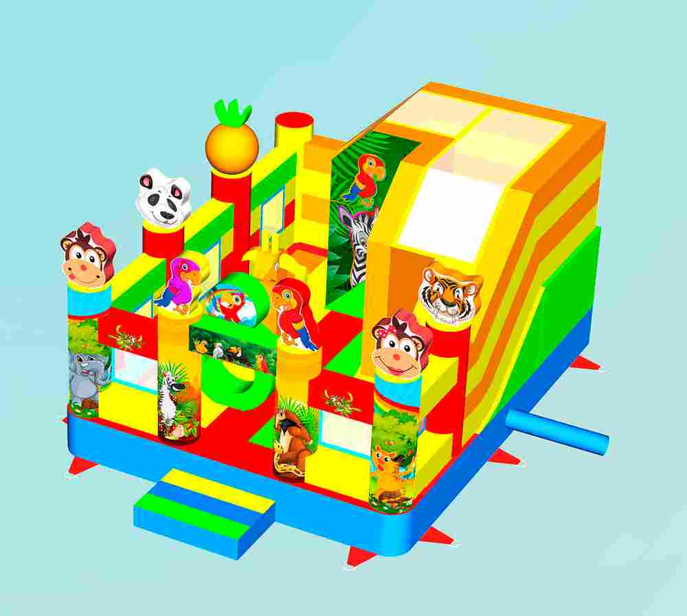 Коммерческий надувной батут «Попугайчики 2» с горкой, 5*4*2,8 м