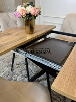 Круглый раздвижной стол "Лофт", дуб вотан и стулья "Ральф" бежевые