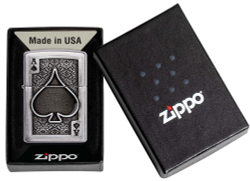 Зажигалка Zippo Ace Of Spades с покрытием Brushed Chrome, латунь/сталь, серебристая, 38x13x57 мм