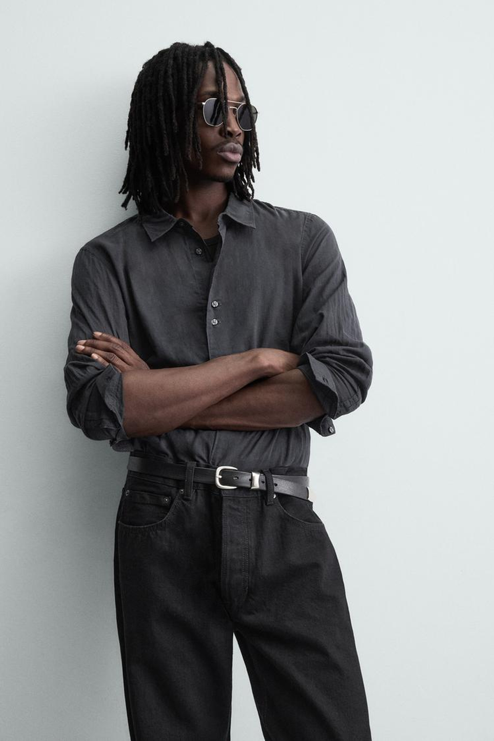 ZARА РУБАШКА ИЗ МЯГКОГО ДЕНИМА, НЕФТЯНОЙ