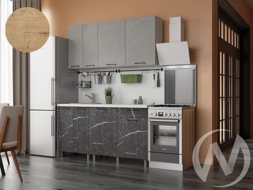 Кухня Мэйбл 1.6м (корпус белый/мрамор лайт; мрамор дарк) 38мм дуб бунратти