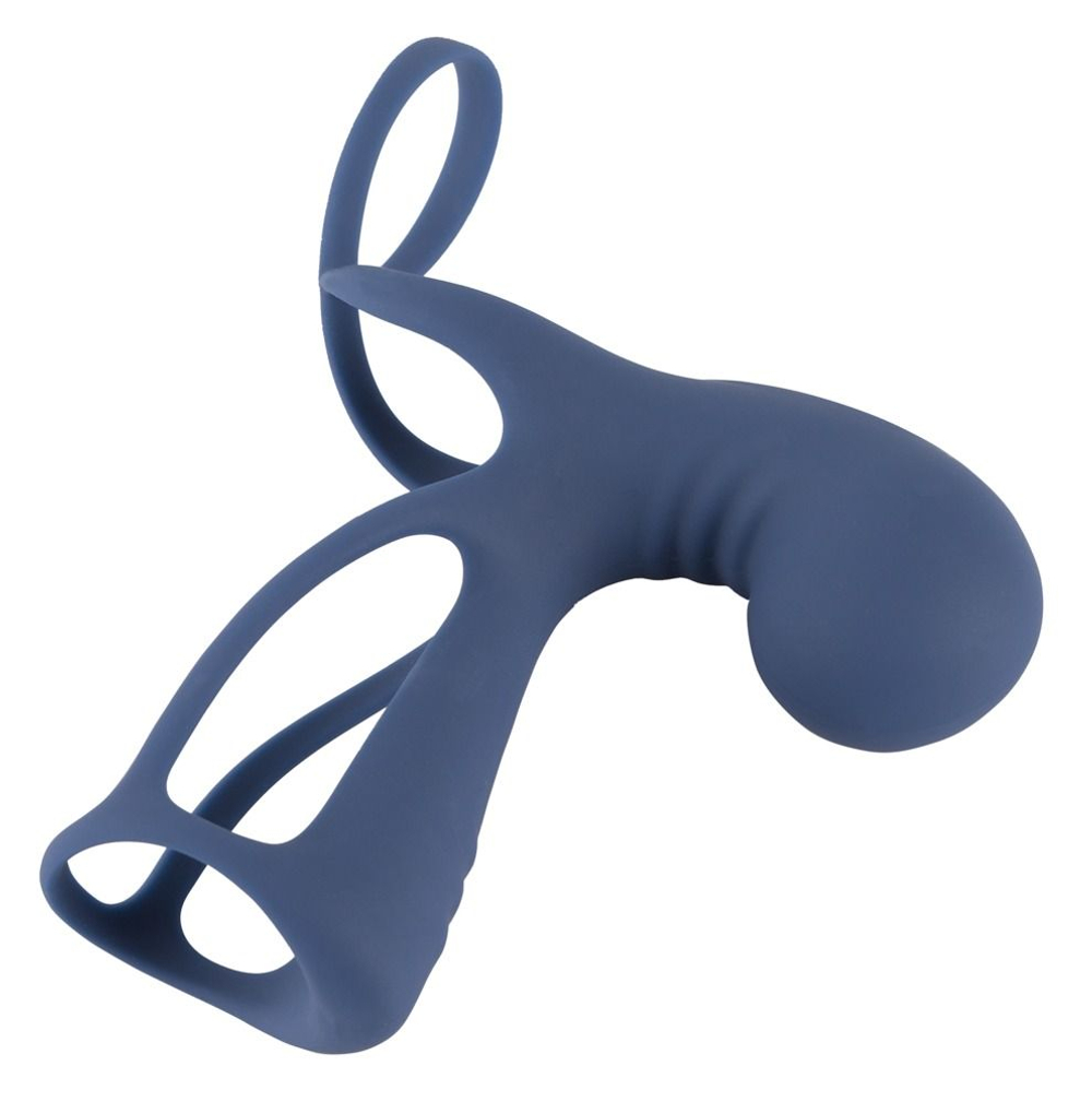Синяя вибронасадка на пенис Vibrating Cock Sleeve with Ball Ring (Цвет: синий)
