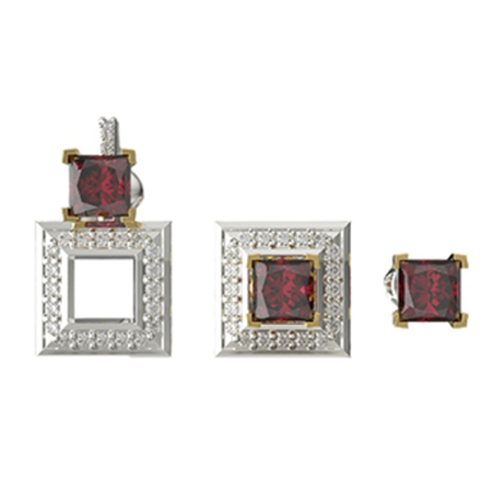 Серьги из серебра со вставками из красного и бесцветных фианитов